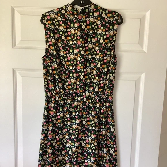 Tory Burch Ryder Black Floral Print Silk Sleeveless Shirtdress Elastic Waist Sz8 - Picture 5 of 8